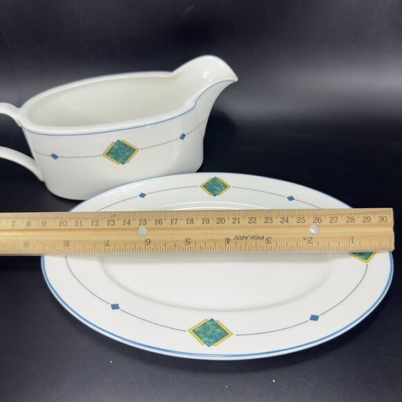 MIKASA ULTRA CERAM Gravy Boat With Underplate Gemini Porcelain Sauce Dish Japan - Picture 5 of 13